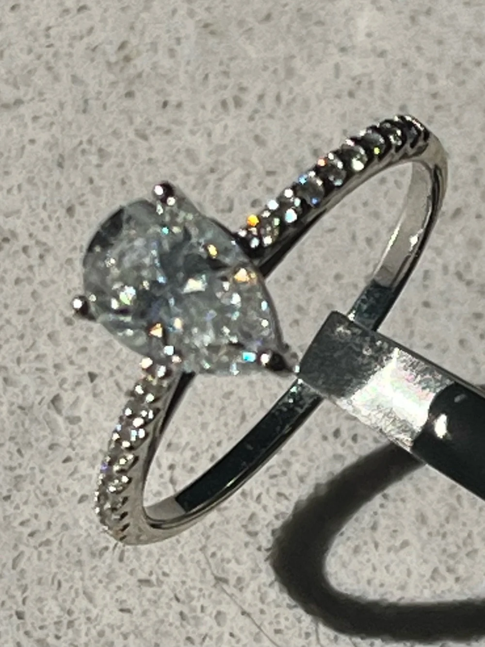 14k White Gold Pear-Shaped Moissanite Pavé Engagement Ring